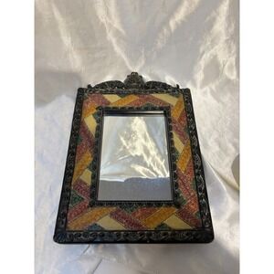 Vintage Stone Easel Back Mirror Black border Talavera vibes